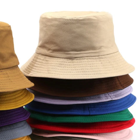 Summer New Cotton Black Solid Color Double Sided Simple Bucket hat