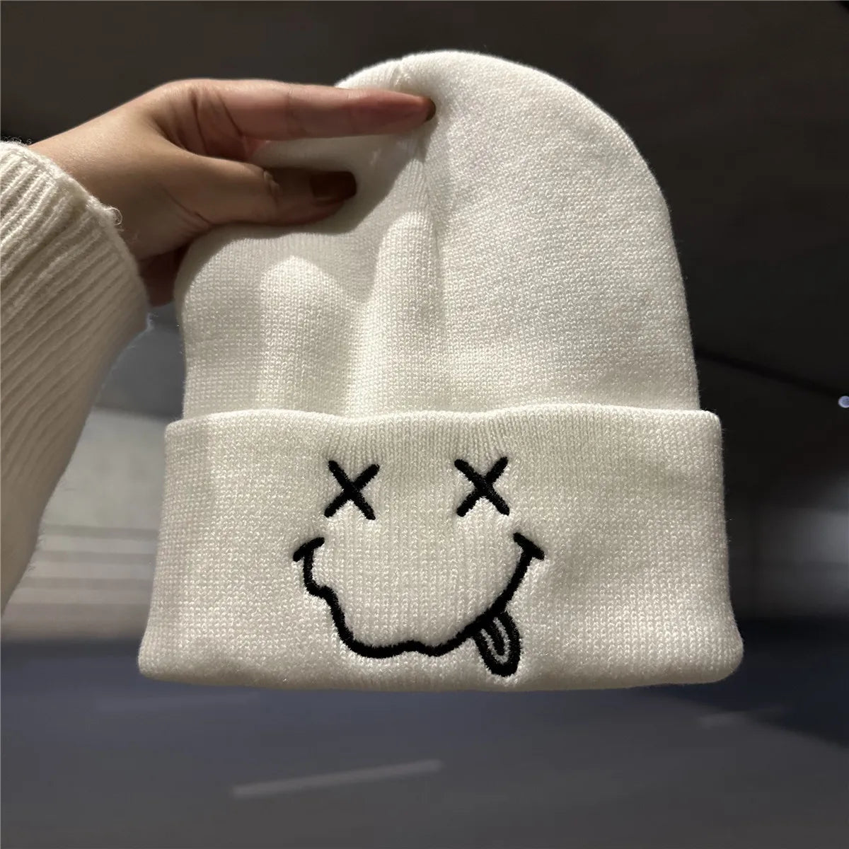 BEANIE (Graphic) - cute smiling smooth and comfortable embroidered knitted hat