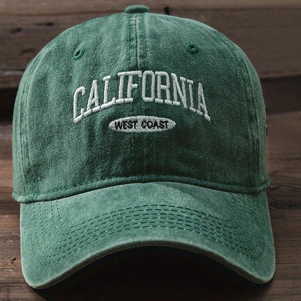 HAT - Versatile Washed Letters Solid Color Embroidered Baseball Cap California