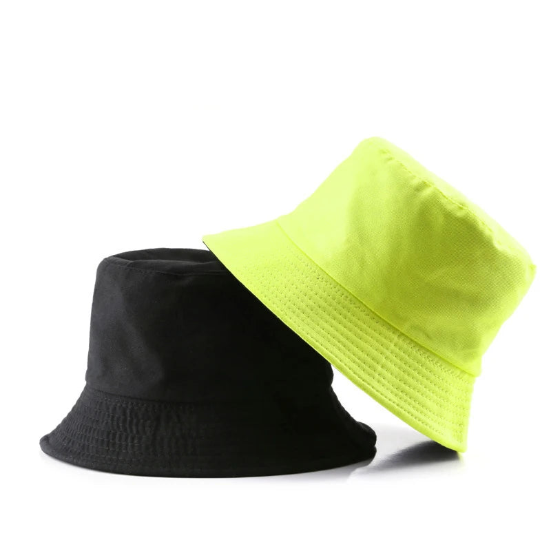 Summer New Cotton Black Solid Color Double Sided Simple Bucket hat