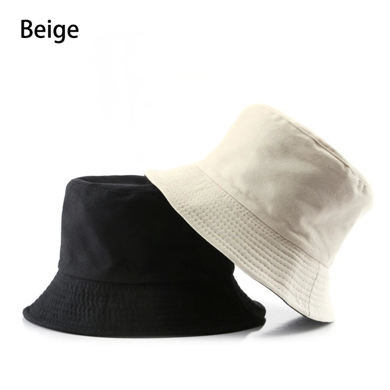 Summer New Cotton Black Solid Color Double Sided Simple Bucket hat