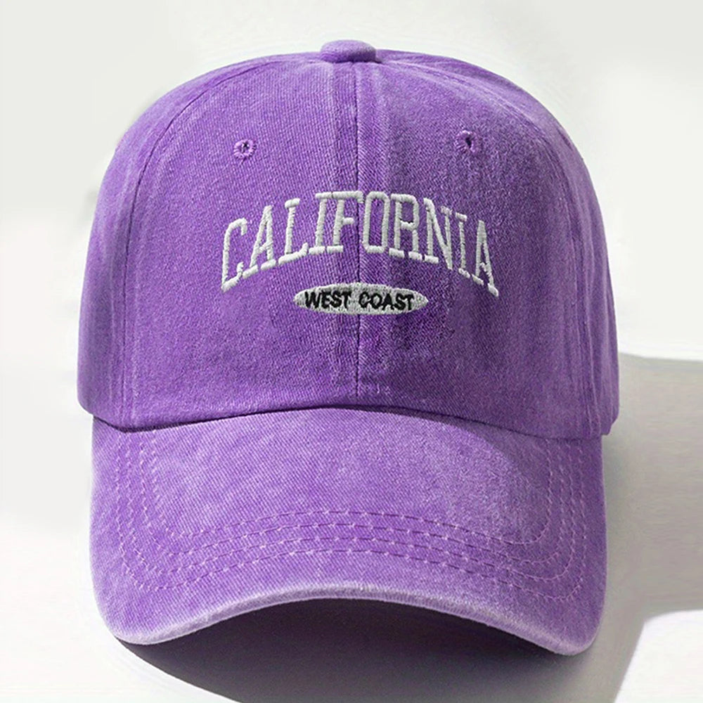 HAT - Versatile Washed Letters Solid Color Embroidered Baseball Cap California