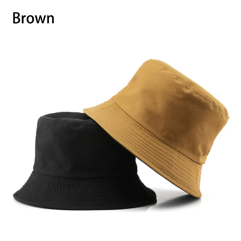 Summer New Cotton Black Solid Color Double Sided Simple Bucket hat