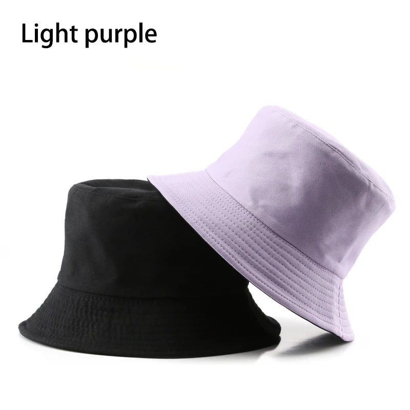 Summer New Cotton Black Solid Color Double Sided Simple Bucket hat