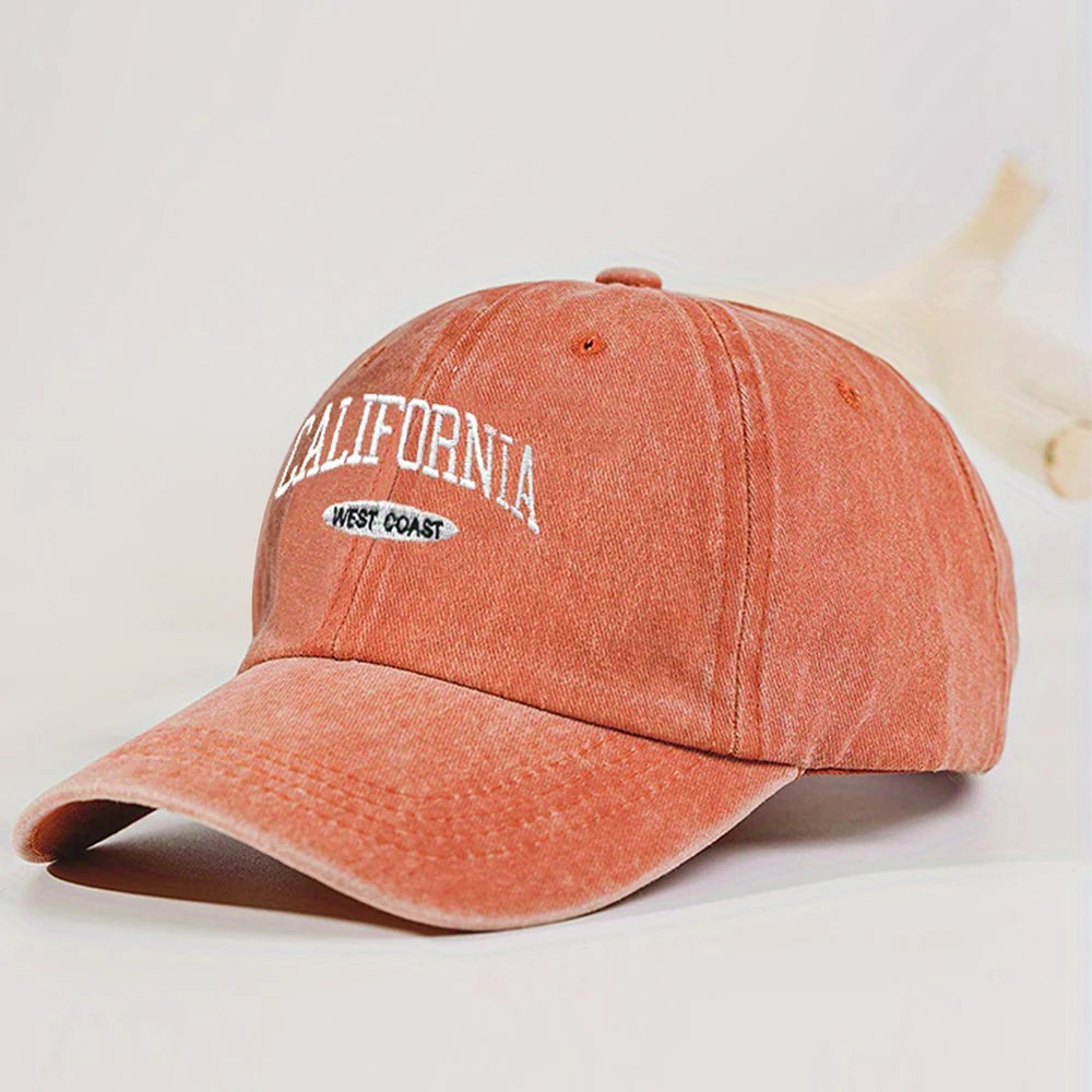 HAT - Versatile Washed Letters Solid Color Embroidered Baseball Cap California