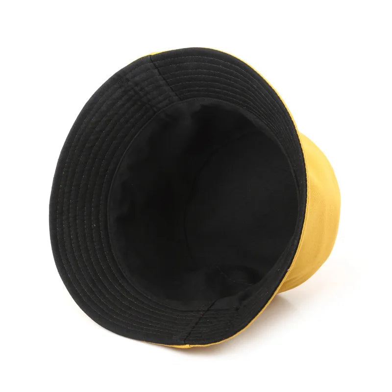 Summer New Cotton Black Solid Color Double Sided Simple Bucket hat