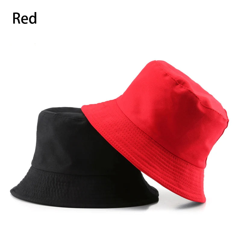 Summer New Cotton Black Solid Color Double Sided Simple Bucket hat