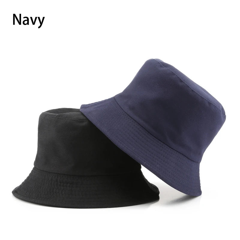 Summer New Cotton Black Solid Color Double Sided Simple Bucket hat