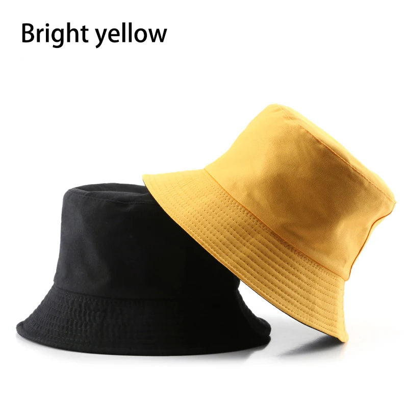 Summer New Cotton Black Solid Color Double Sided Simple Bucket hat