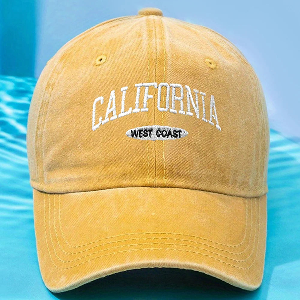 HAT - Versatile Washed Letters Solid Color Embroidered Baseball Cap California