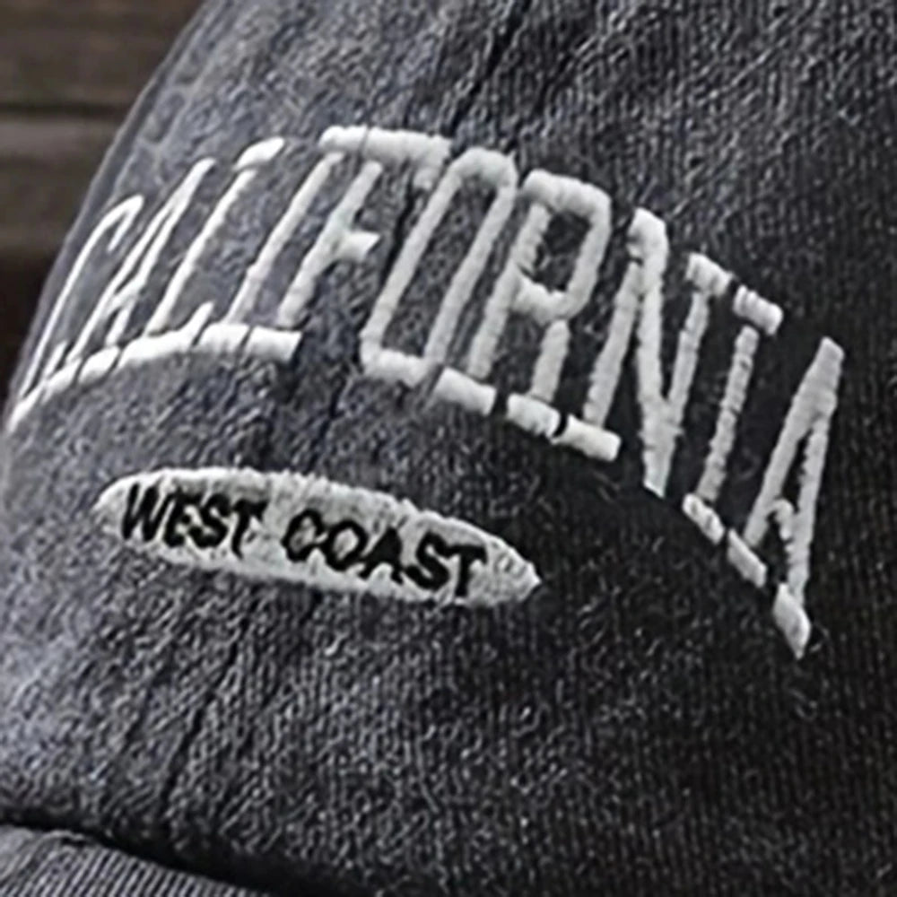 HAT - Versatile Washed Letters Solid Color Embroidered Baseball Cap California