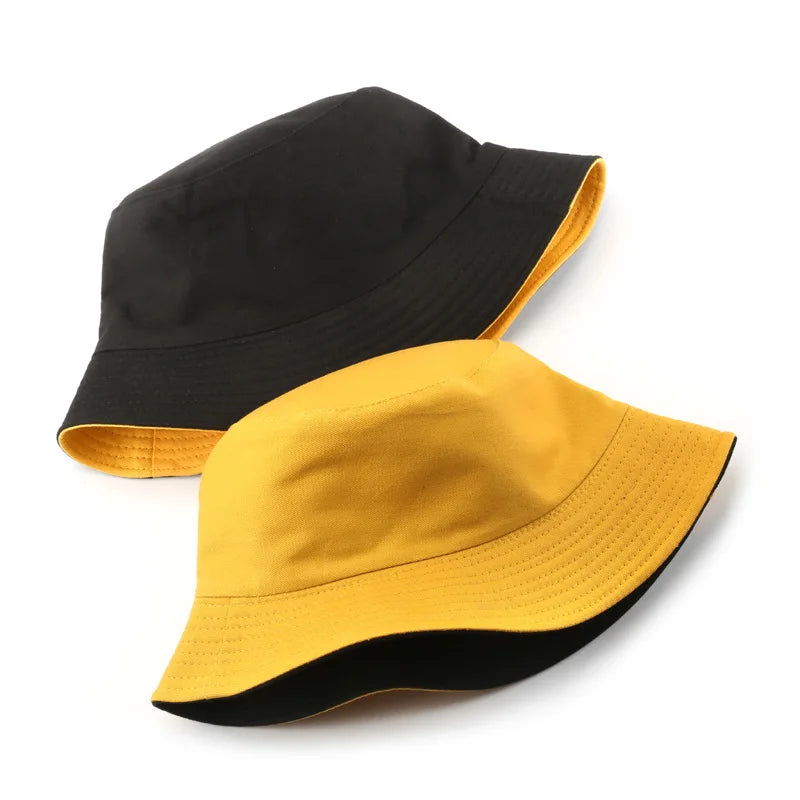 Summer New Cotton Black Solid Color Double Sided Simple Bucket hat