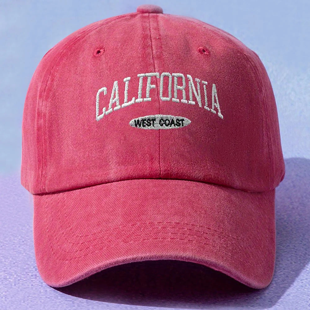 HAT - Versatile Washed Letters Solid Color Embroidered Baseball Cap California