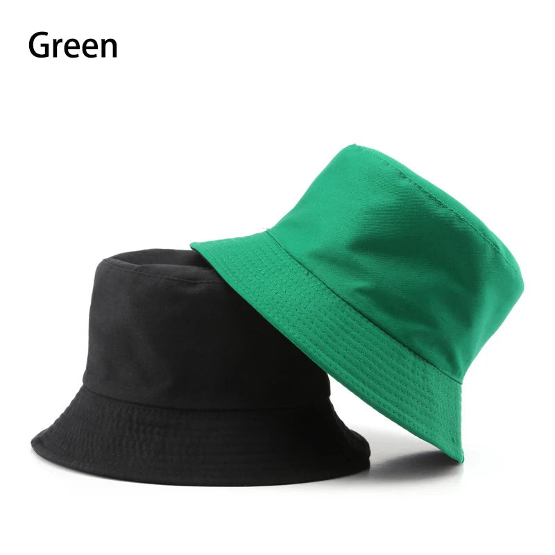 Summer New Cotton Black Solid Color Double Sided Simple Bucket hat