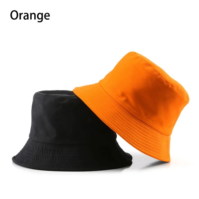 Summer New Cotton Black Solid Color Double Sided Simple Bucket hat