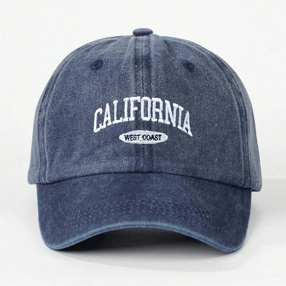 HAT - Versatile Washed Letters Solid Color Embroidered Baseball Cap California