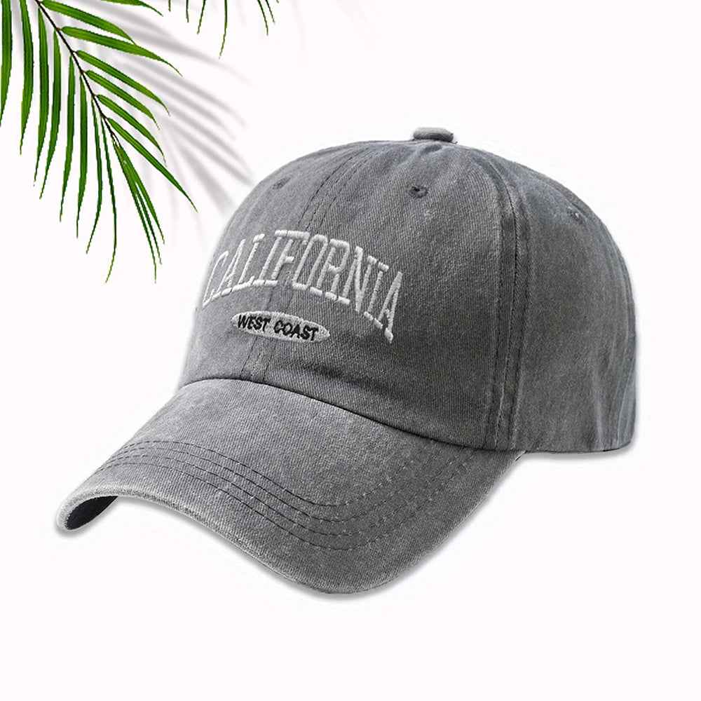 HAT - Versatile Washed Letters Solid Color Embroidered Baseball Cap California