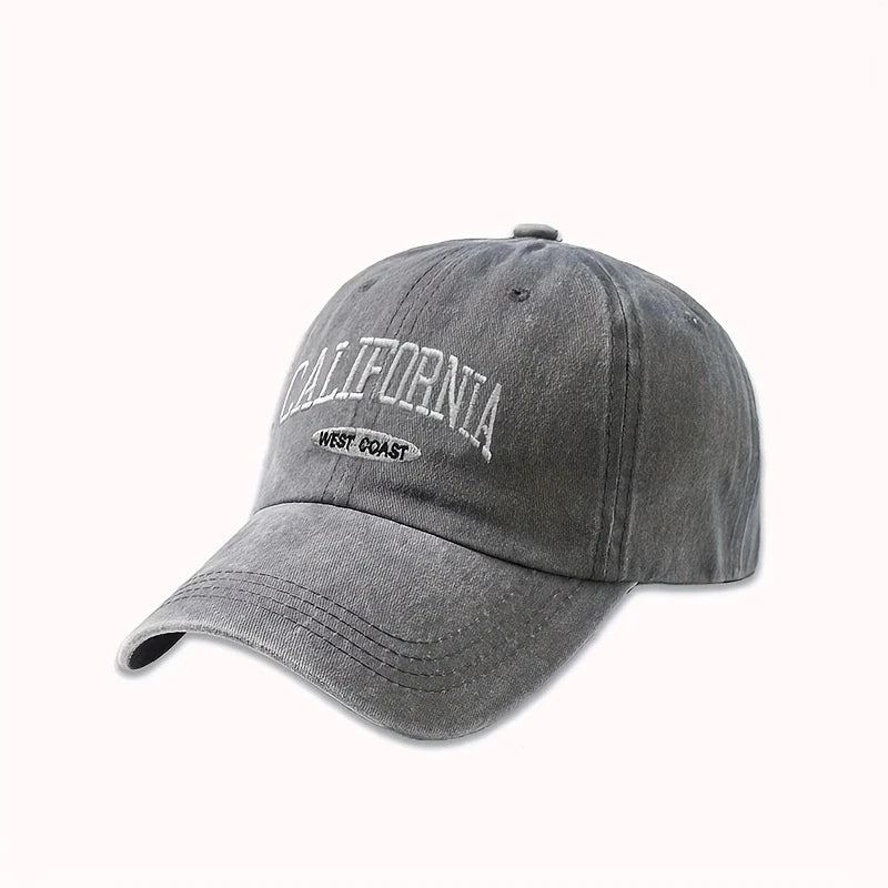 HAT - Versatile Washed Letters Solid Color Embroidered Baseball Cap California