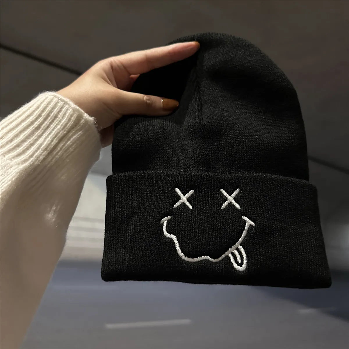 BEANIE (Graphic) - cute smiling smooth and comfortable embroidered knitted hat