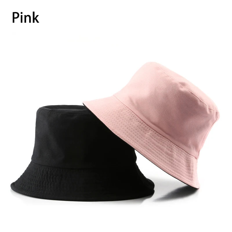 Summer New Cotton Black Solid Color Double Sided Simple Bucket hat