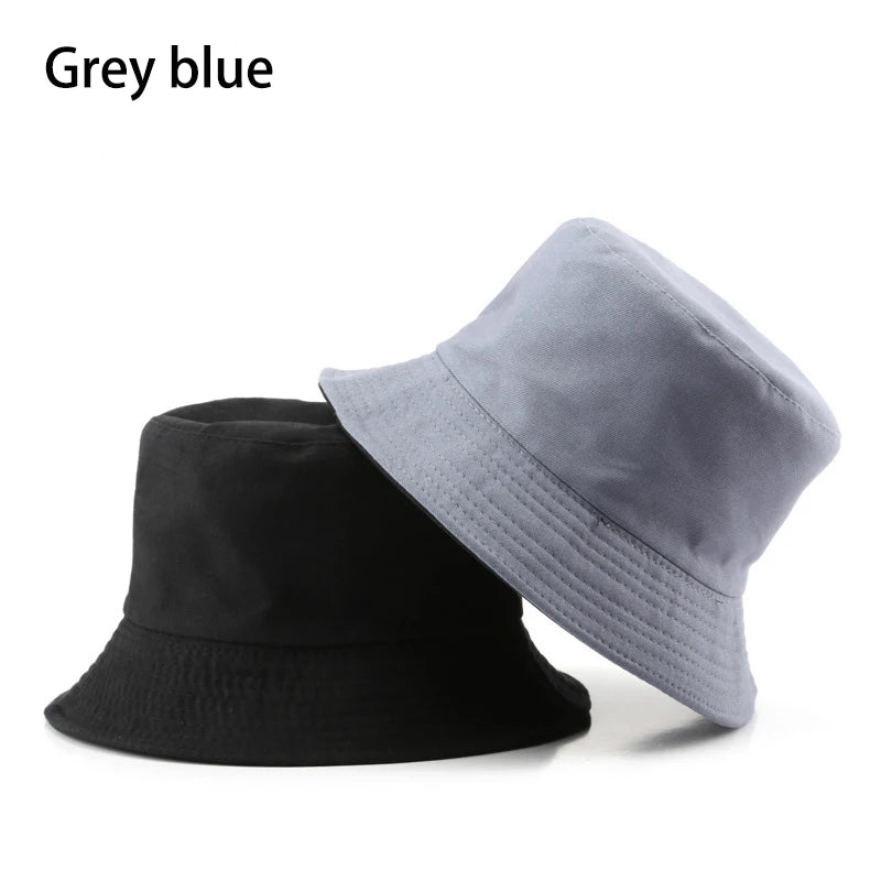 Summer New Cotton Black Solid Color Double Sided Simple Bucket hat