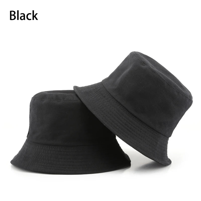 Summer New Cotton Black Solid Color Double Sided Simple Bucket hat