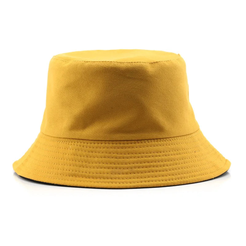 Summer New Cotton Black Solid Color Double Sided Simple Bucket hat