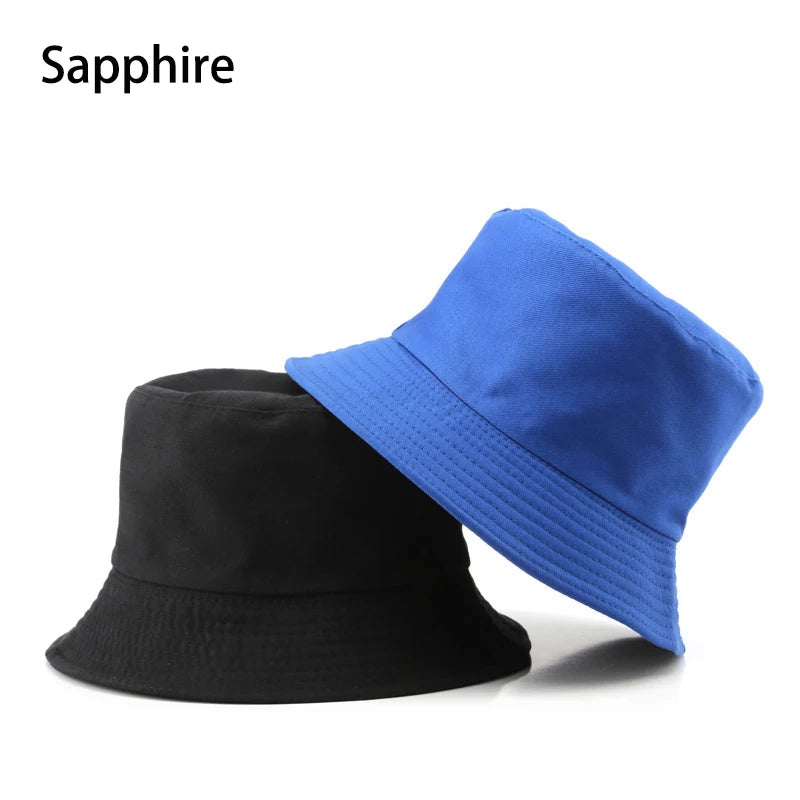 Summer New Cotton Black Solid Color Double Sided Simple Bucket hat