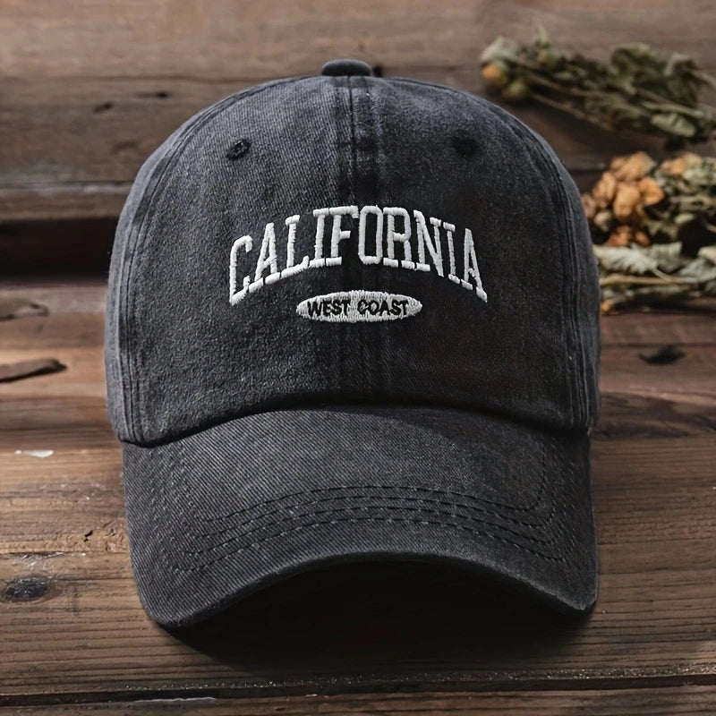 HAT - Versatile Washed Letters Solid Color Embroidered Baseball Cap California