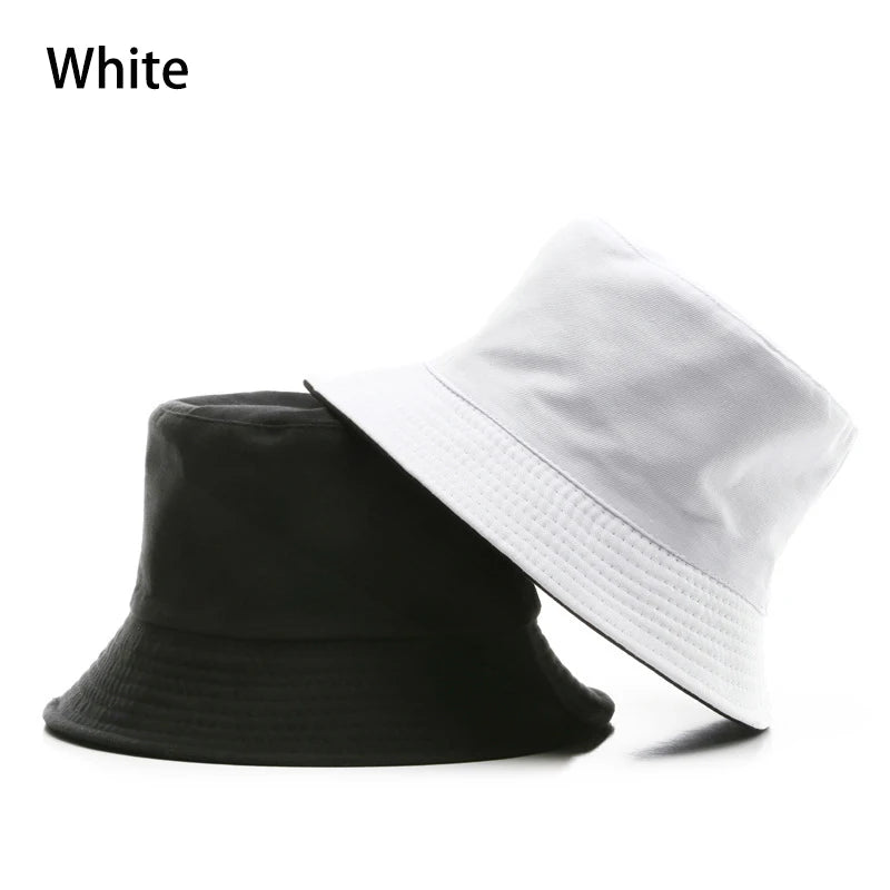 Summer New Cotton Black Solid Color Double Sided Simple Bucket hat