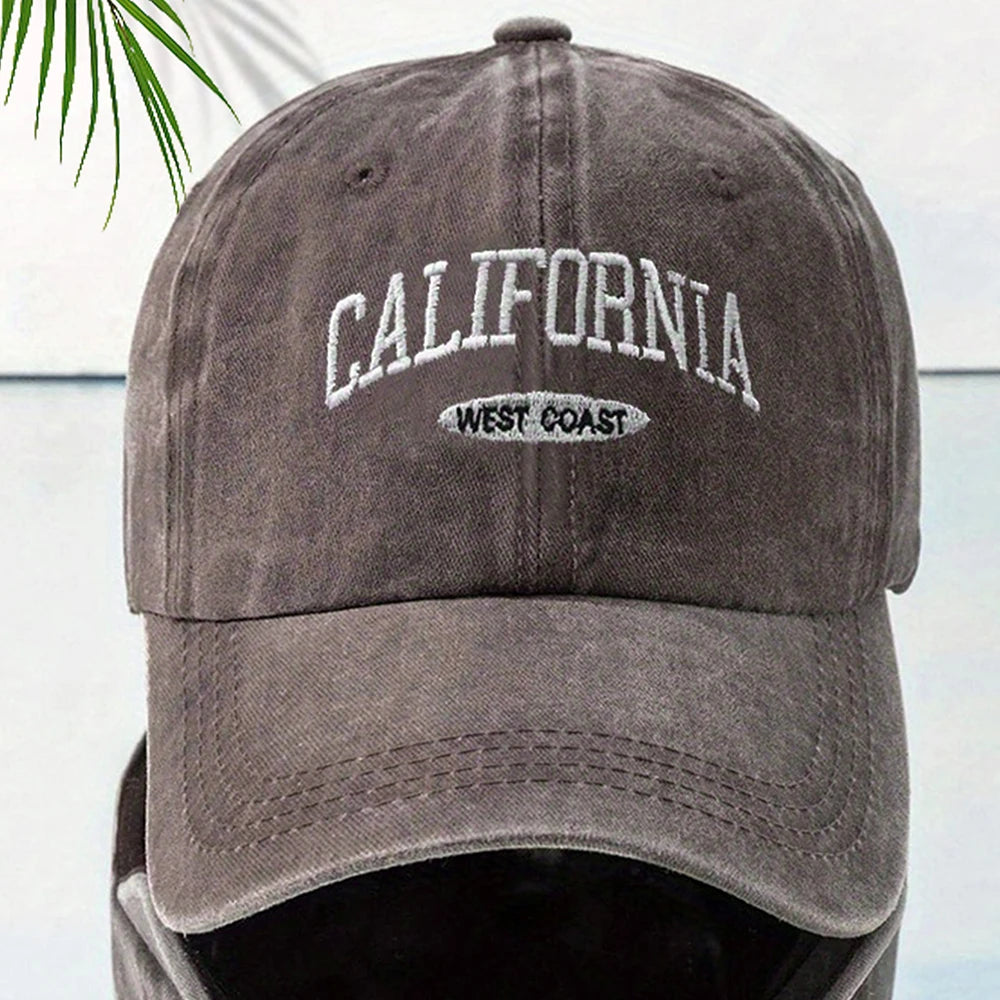 HAT - Versatile Washed Letters Solid Color Embroidered Baseball Cap California