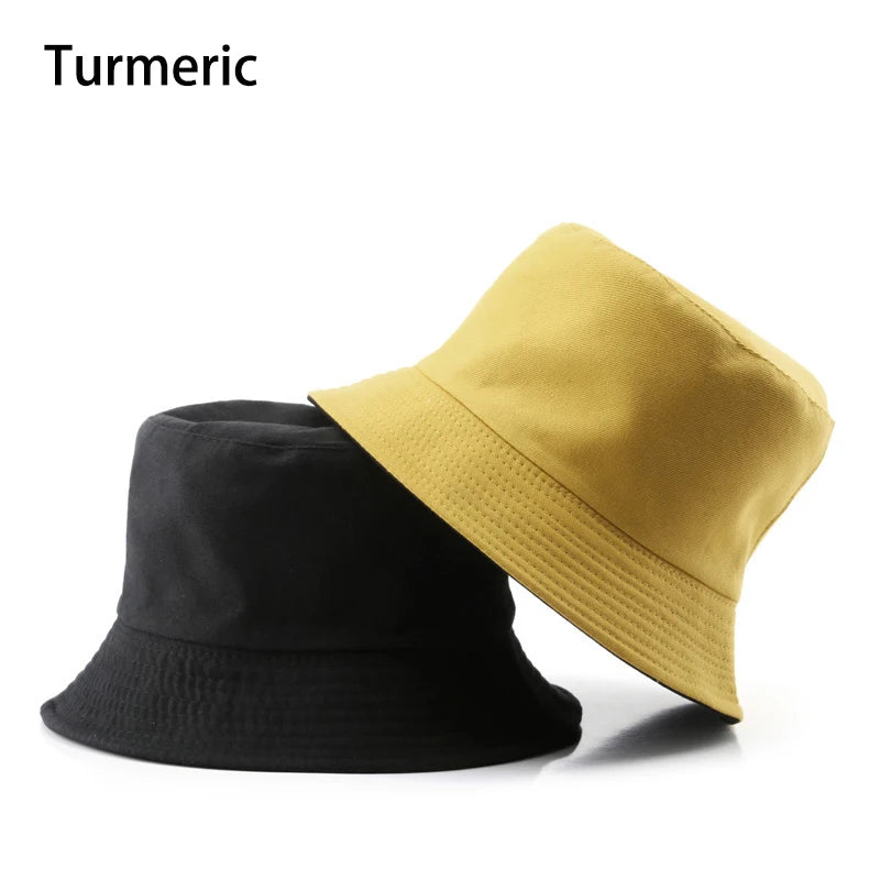 Summer New Cotton Black Solid Color Double Sided Simple Bucket hat