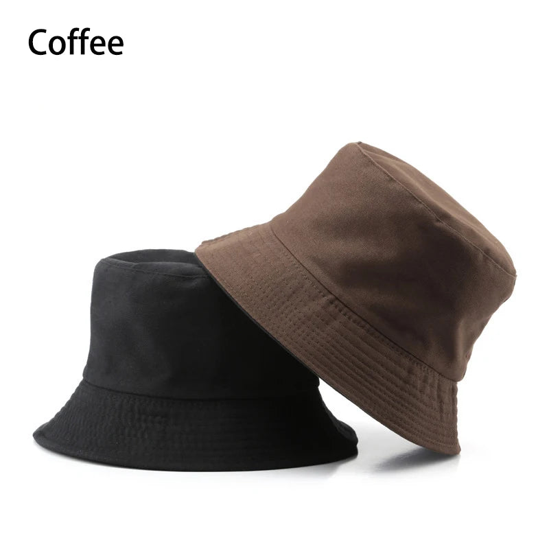 Summer New Cotton Black Solid Color Double Sided Simple Bucket hat