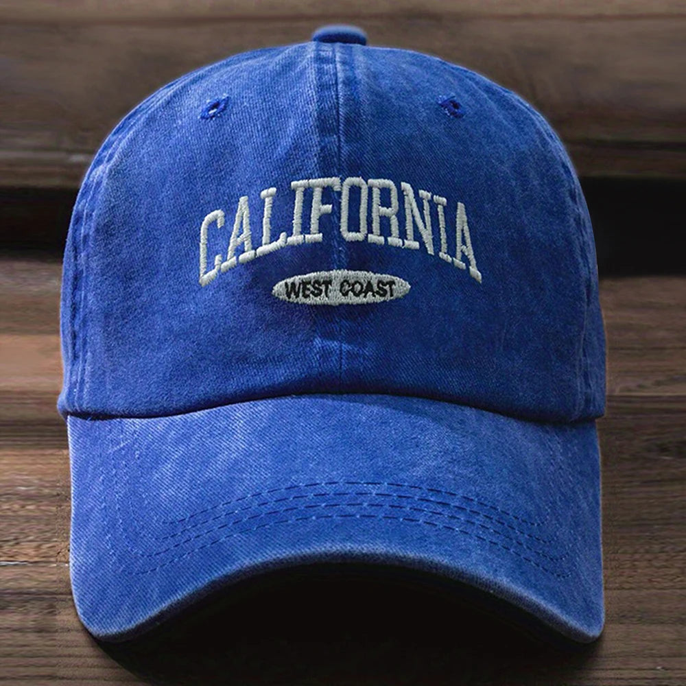 HAT - Versatile Washed Letters Solid Color Embroidered Baseball Cap California