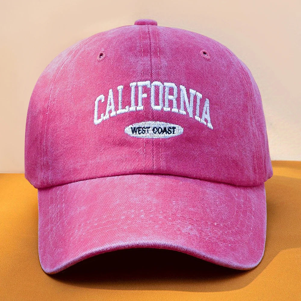 HAT - Versatile Washed Letters Solid Color Embroidered Baseball Cap California