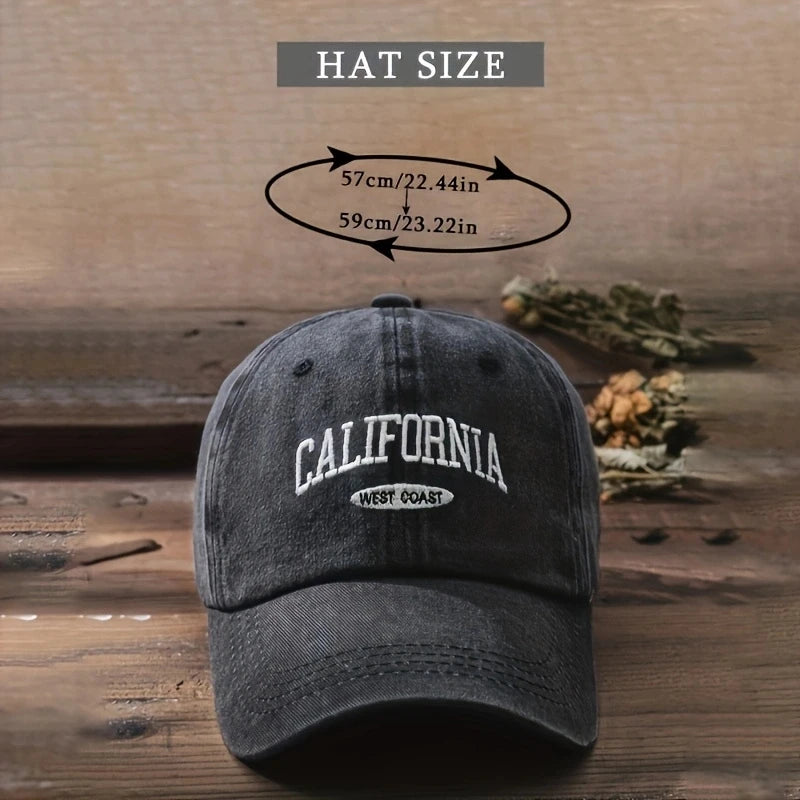 HAT - Versatile Washed Letters Solid Color Embroidered Baseball Cap California