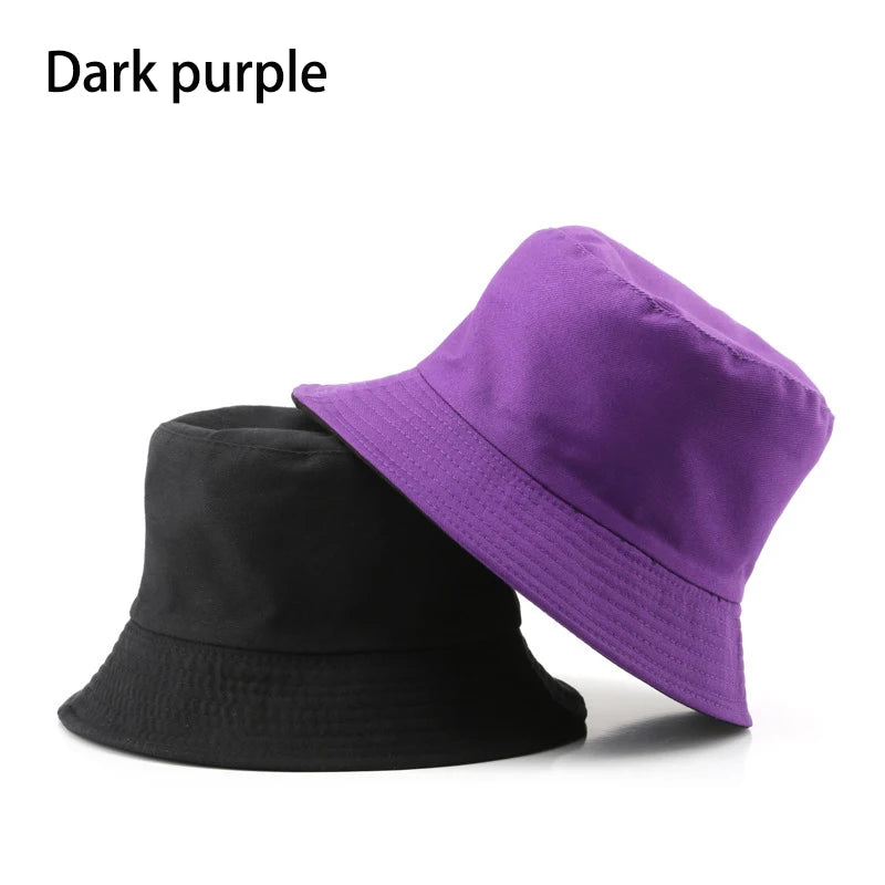 Summer New Cotton Black Solid Color Double Sided Simple Bucket hat