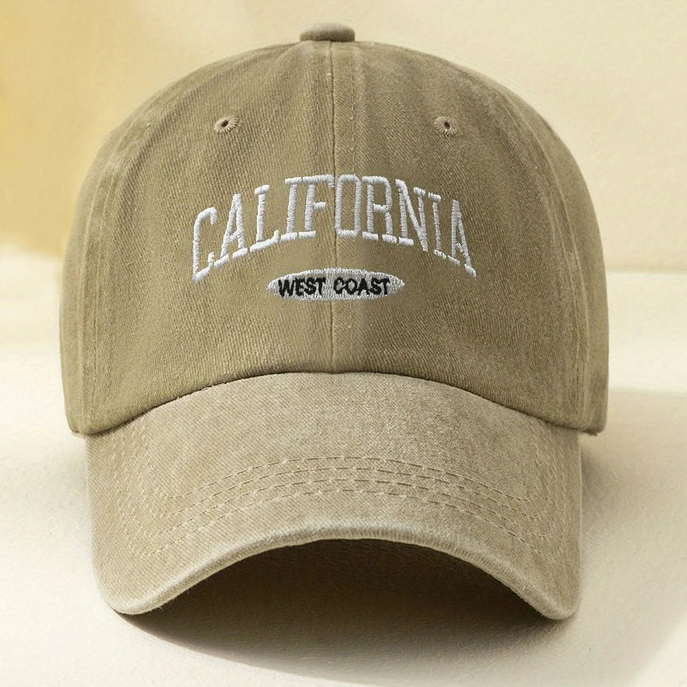 HAT - Versatile Washed Letters Solid Color Embroidered Baseball Cap California